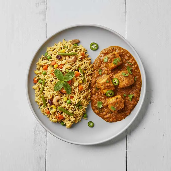 Sindhi Chana Dal And Paneer Curry With Vegetable Baath